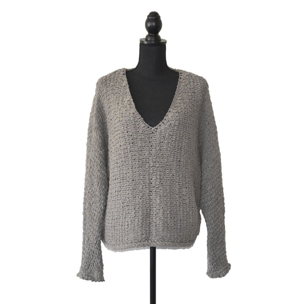 B5 NWT FREE PEOPLE Grey Cotton Blend Dolphin Bay Knit Sweater Size S $128